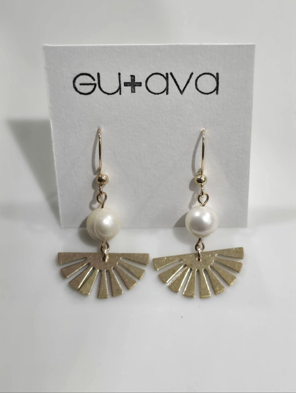 Maria Clara Gold Fan Drop Earrings with Pearl Accent